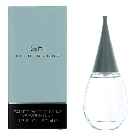 Women's eau de parfum spray with clear droplet bottle and blue box packaging