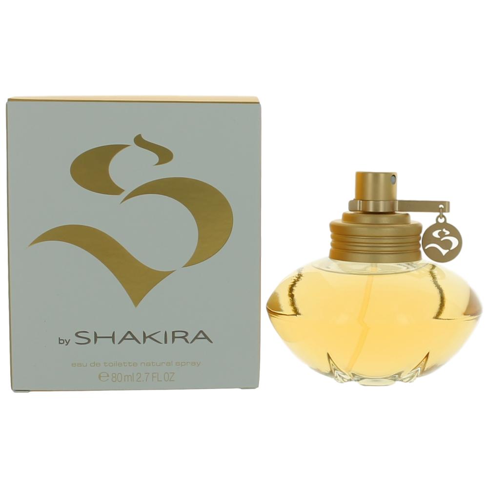 Women's eau de toilette spray bottle with gold cap and heart charm, with matching box
