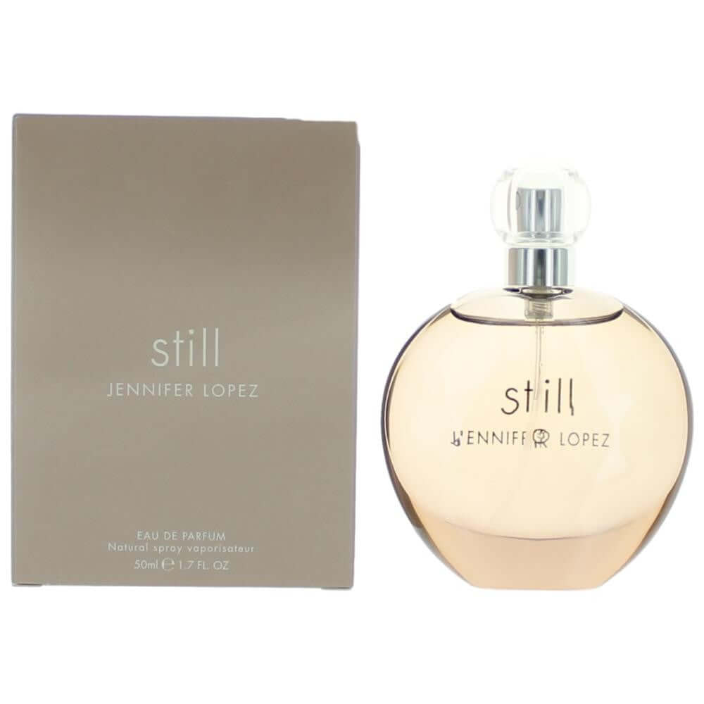 Still by J.Lo eau de parfum spray bottle with beige glass and matching box