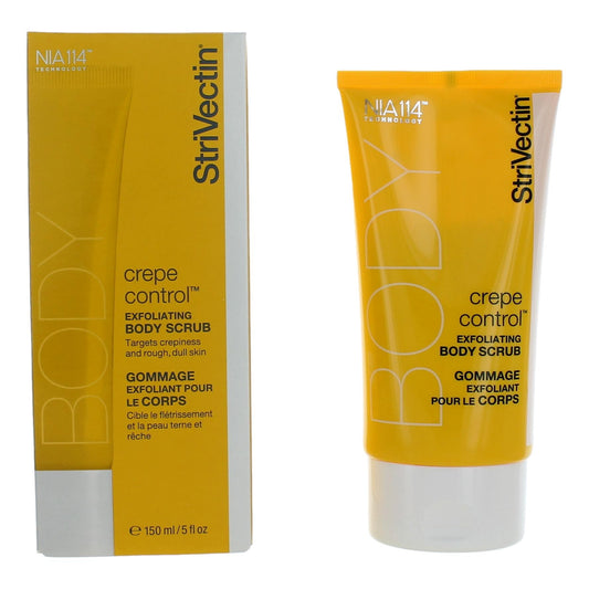 Exfoliating body scrub with yellow crepe control tube and matching box packaging