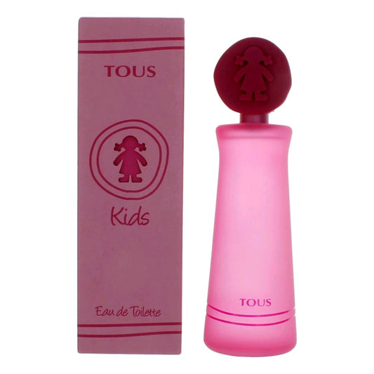 Kids Eau de Toilette spray bottle and box, pink with Tous Kids logo