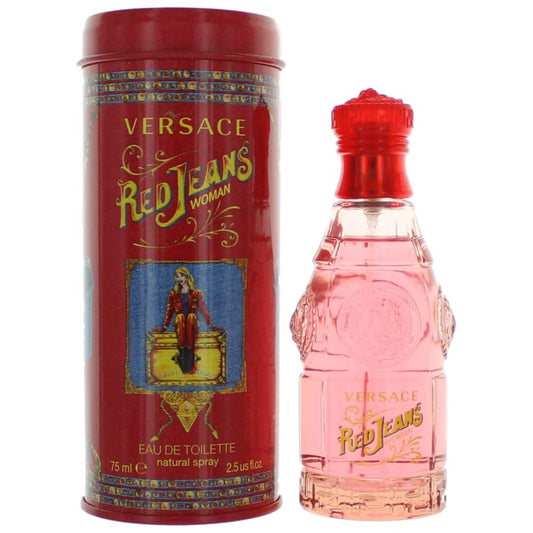 Versace Red Jeans women's EDT spray bottle with red cap and pink liquid