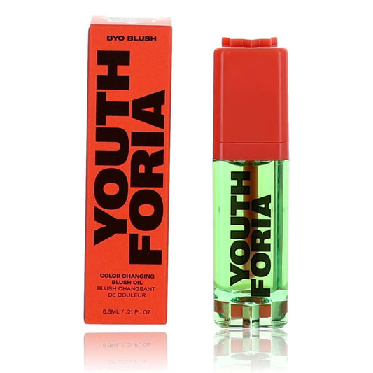 Color changing blush oil with red-capped bottle and orange product box