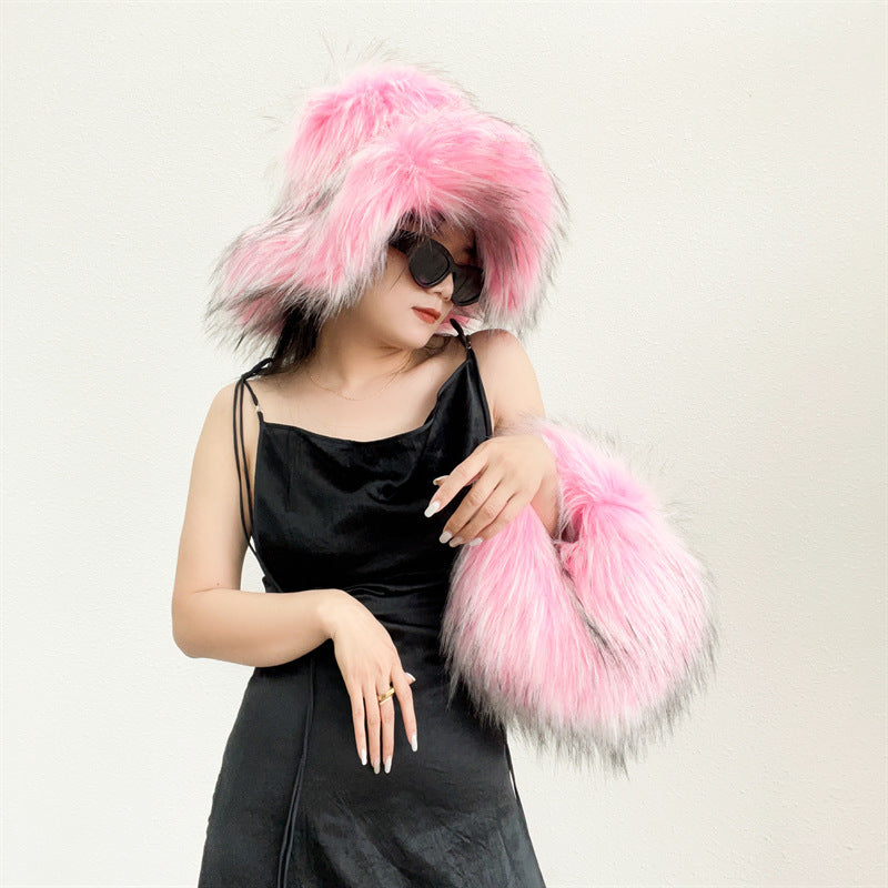 Artificial Raccoon Fur Ball Bag Plush Unique Punk Style Y2g