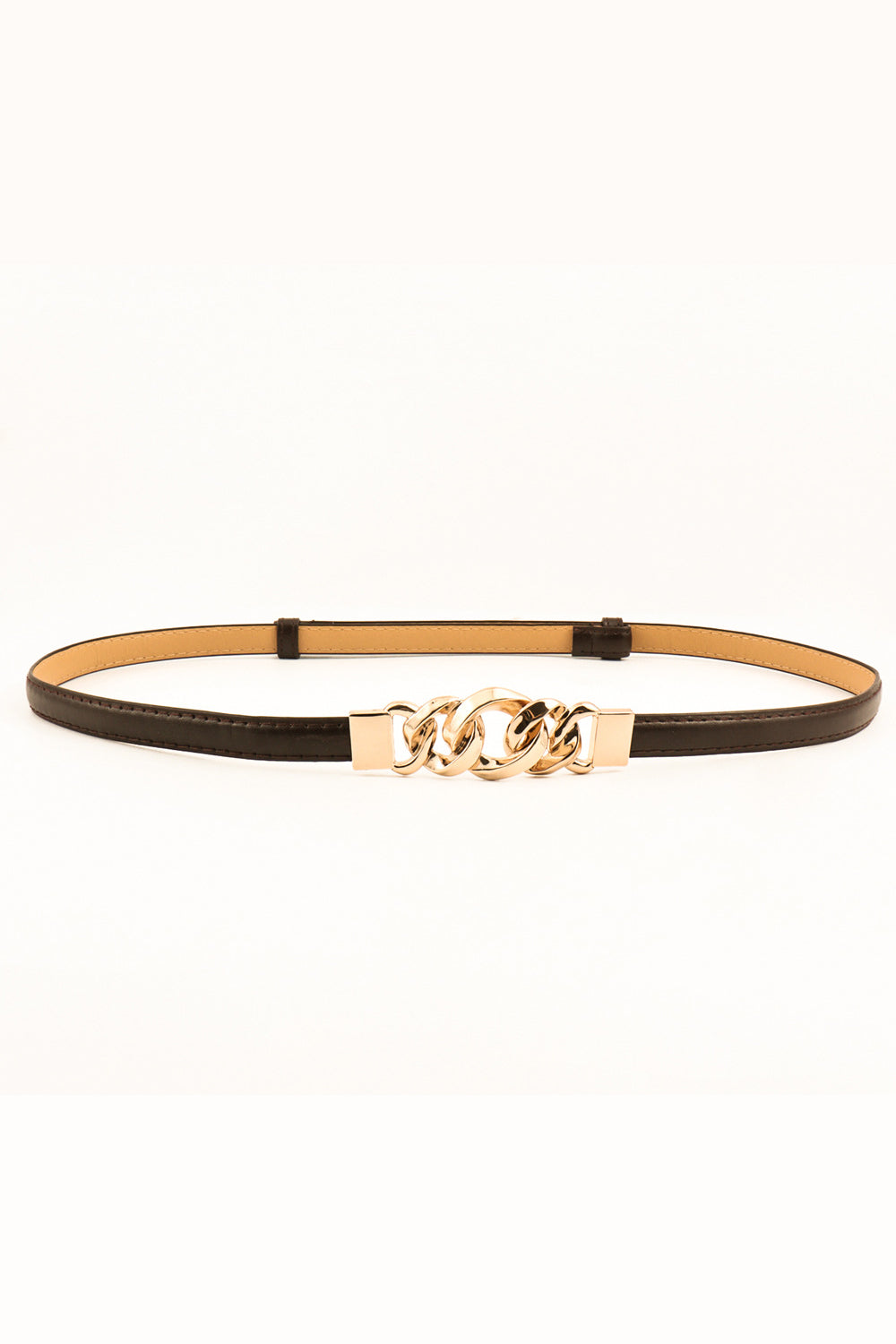 Two-tone PU skinny belt with gold chain buckle and square clasp