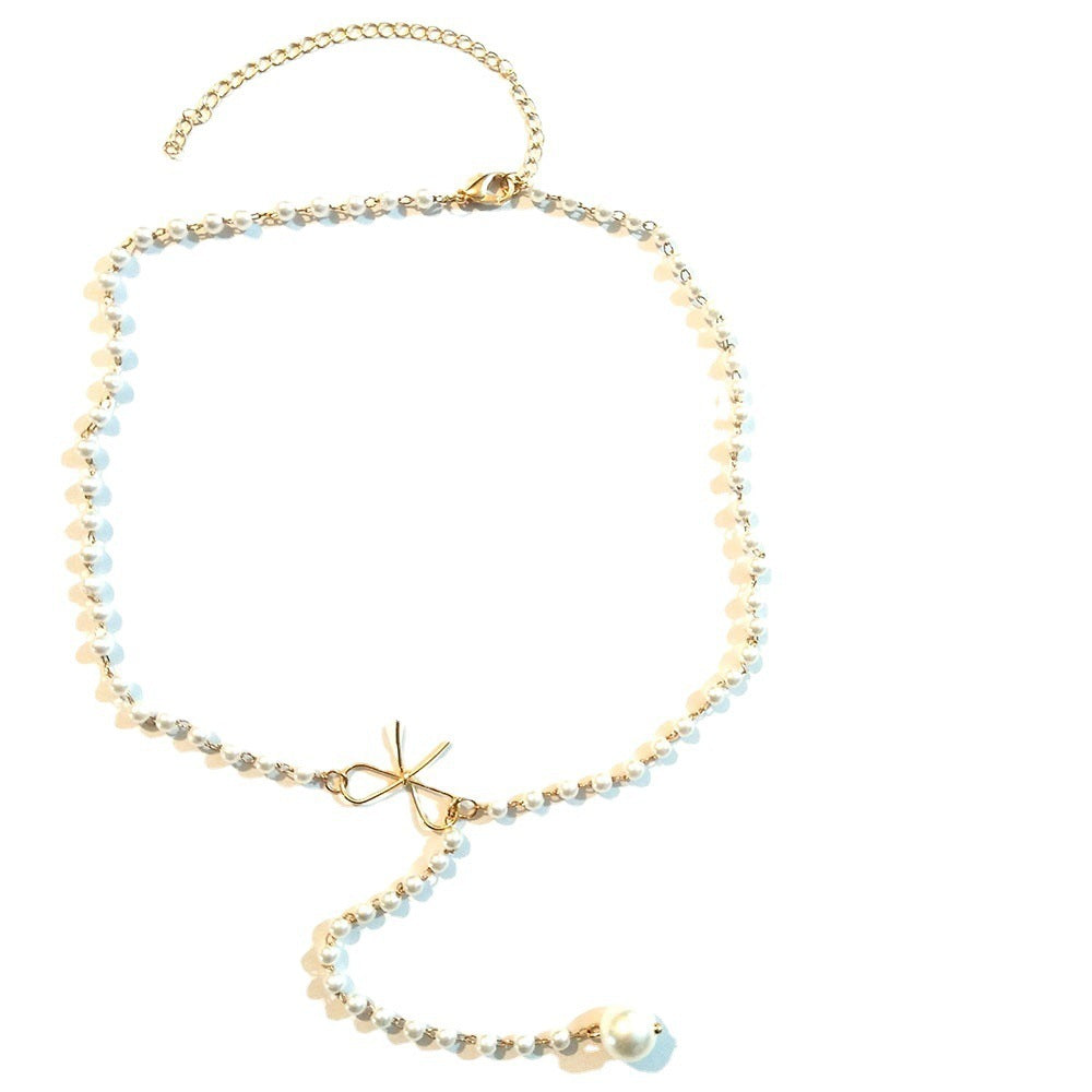 Women's Bow Pearl Tassel Pendant Necklace Simple All-match