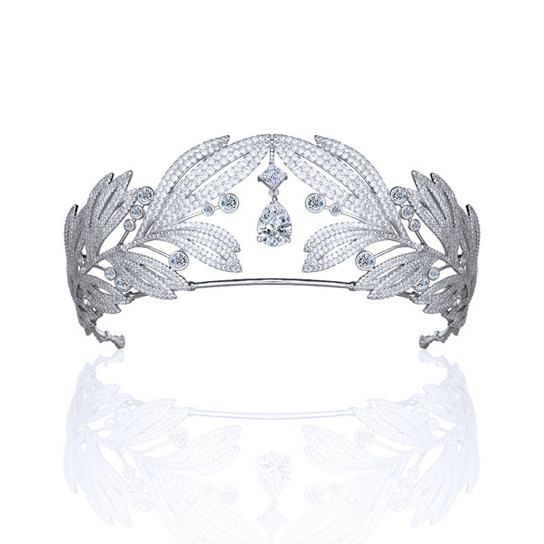 Royal Vintage Laurel Leaf Big Crown Bridal Zircon Crown
