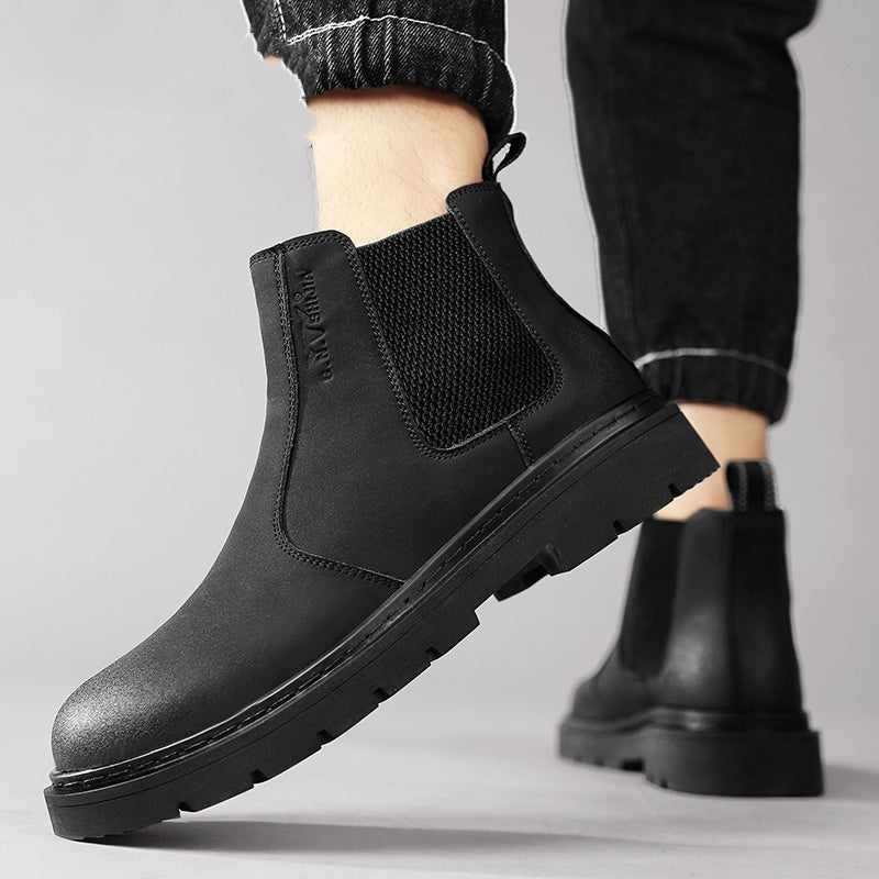 New Autumn And Winter British Style Rhubarb Worker Boot Thick Bottom High Top Smoke Pipe