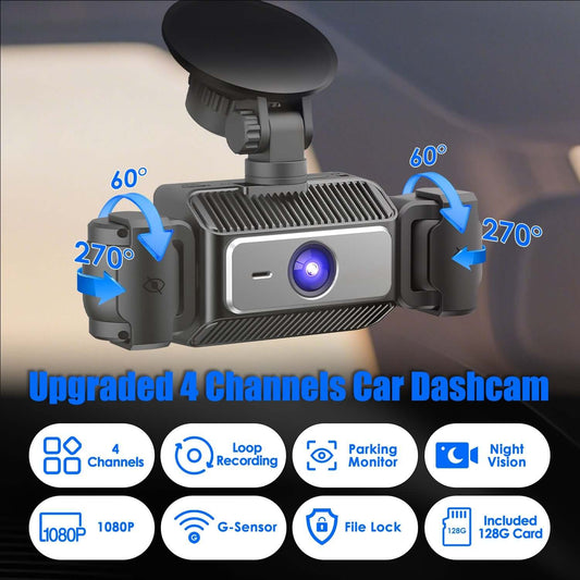 4-Channel 360° Dash Cam with 128GB Card 4 Channel Car Dash Cam With 128G MMC Car | Ectron Online