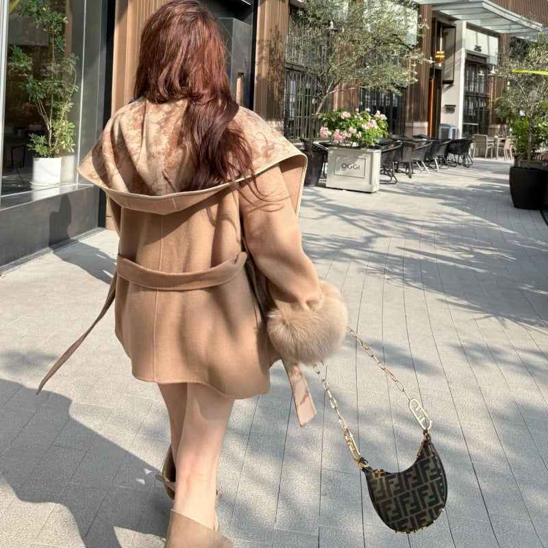 Women's Simple Patchwork Coat | Drawstring Waist Jacket with Pockets