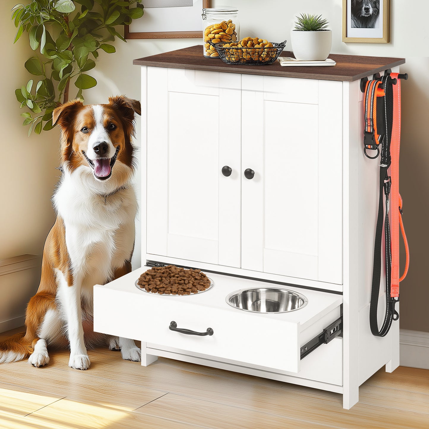 Dog Feeding Station - Double Door Locker with 2 Adjustable Bowls