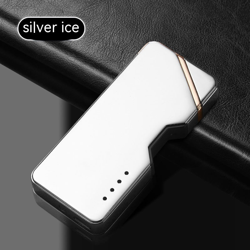 White power bank with gold accent on a black background, labeled 'silver ice'.