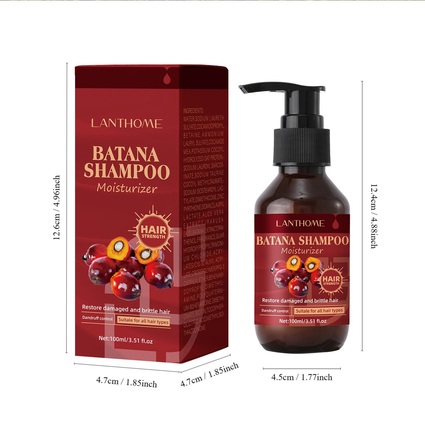 Lanthome Batana Shampoo and Moisturizer with packaging on a white background
