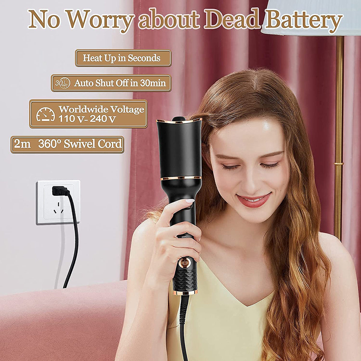 Automatic Curling Iron Air Curling Flat Iron Magic Wand Wave Styling Automatic Rotating Curling Wand Salon Styling - Ectron Online