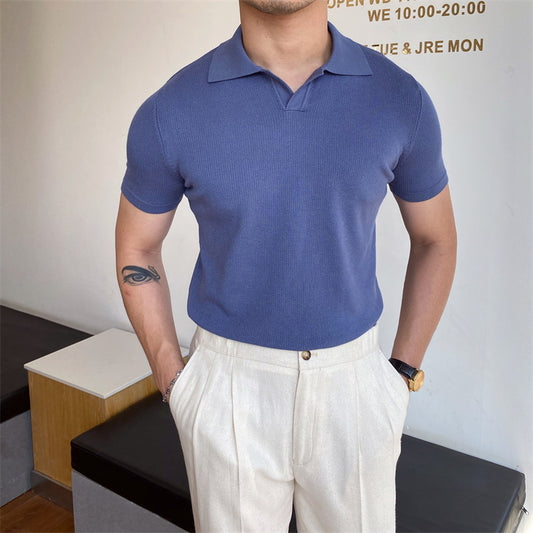 Men’s V-Neck Lapel Shirt – Buttonless Short Sleeve Casual Men's V-Neck Buttonless Short Sleeve Lap | Ectron Online