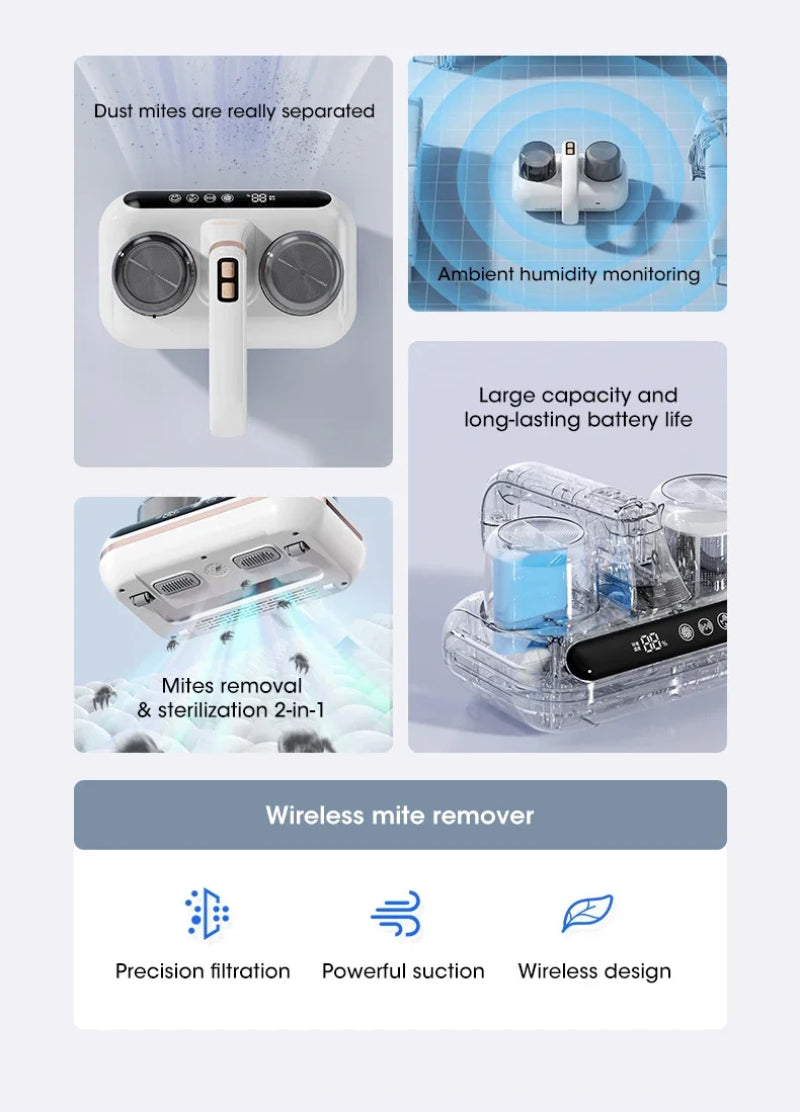 New Mattress Vacuum Mite Remover Cordless Handheld Cleaner Powerful Suction For Cleaning Bed Pillows Home Supplies - Ectron Online