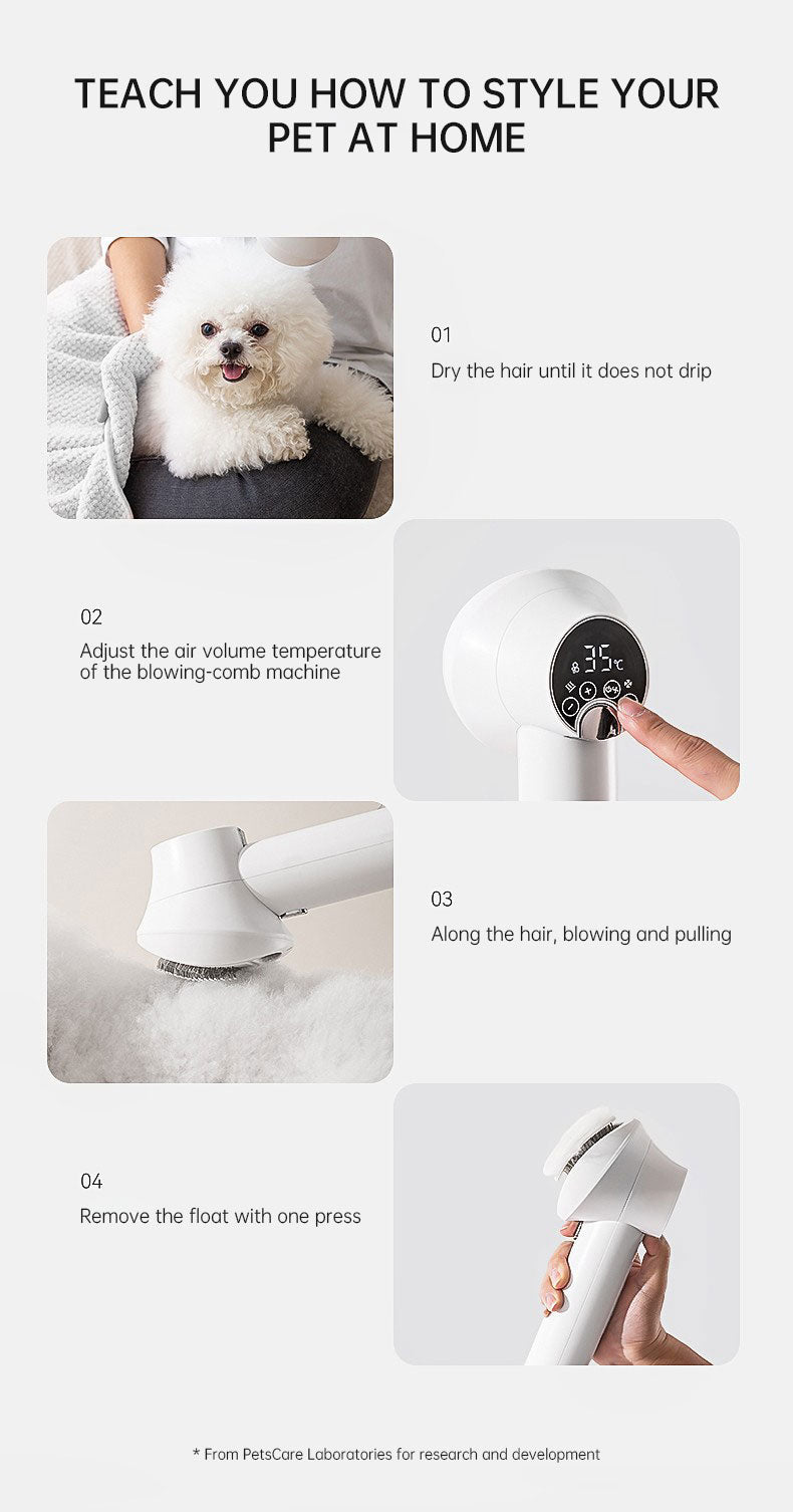 Smart Pet Hair Dryer Dog Golden Retriever Cat Grooming Hairdressing Blow & Comb Silent No Harm Pet Cleaning Supplies Pet Product - Ectron Online