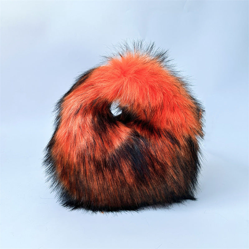 Artificial Raccoon Fur Ball Bag Plush Unique Punk Style Y2g
