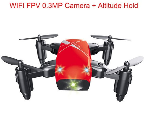 Red and black drone with 'WIFI FPV 0.3MP Camera + Altitude Hold' text on a white background