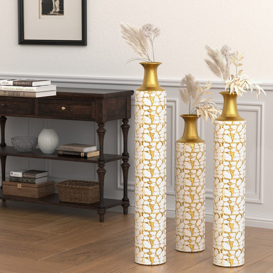 Floor standing golden large vase -32/28/24 inches decorative high vase set of 3 vintage antique worn-out vases - Ectron Online