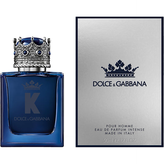 Dolce&Gabbana men's intense eau de parfum spray with dark blue bottle and crown design