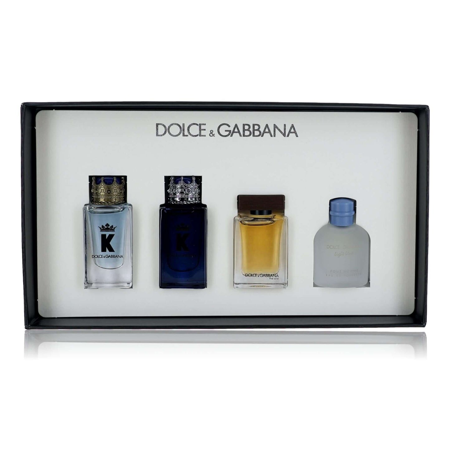 Men's 4-piece fragrance set with four cologne bottles in a gift box