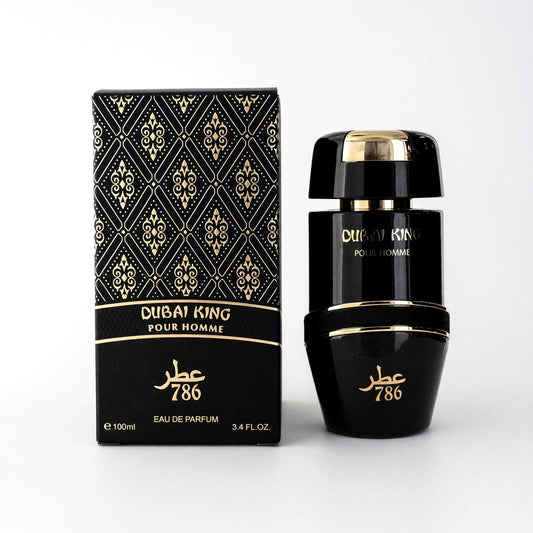 Jo Milano Dubai King men's eau de parfum, black bottle with gold cap and ornate box