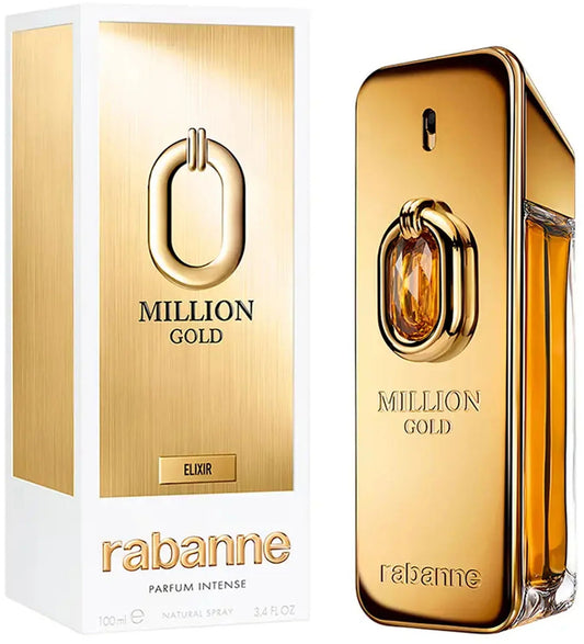 Gold perfume bottle and box set with spray nozzle, “Million Gold” text