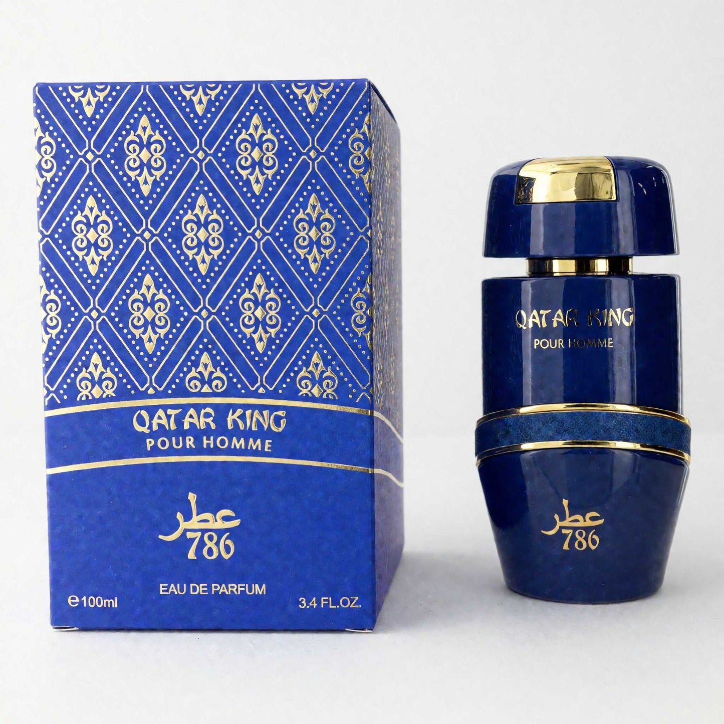 Jo Milano men's eau de parfum set, blue bottle with gold cap and blue patterned box
