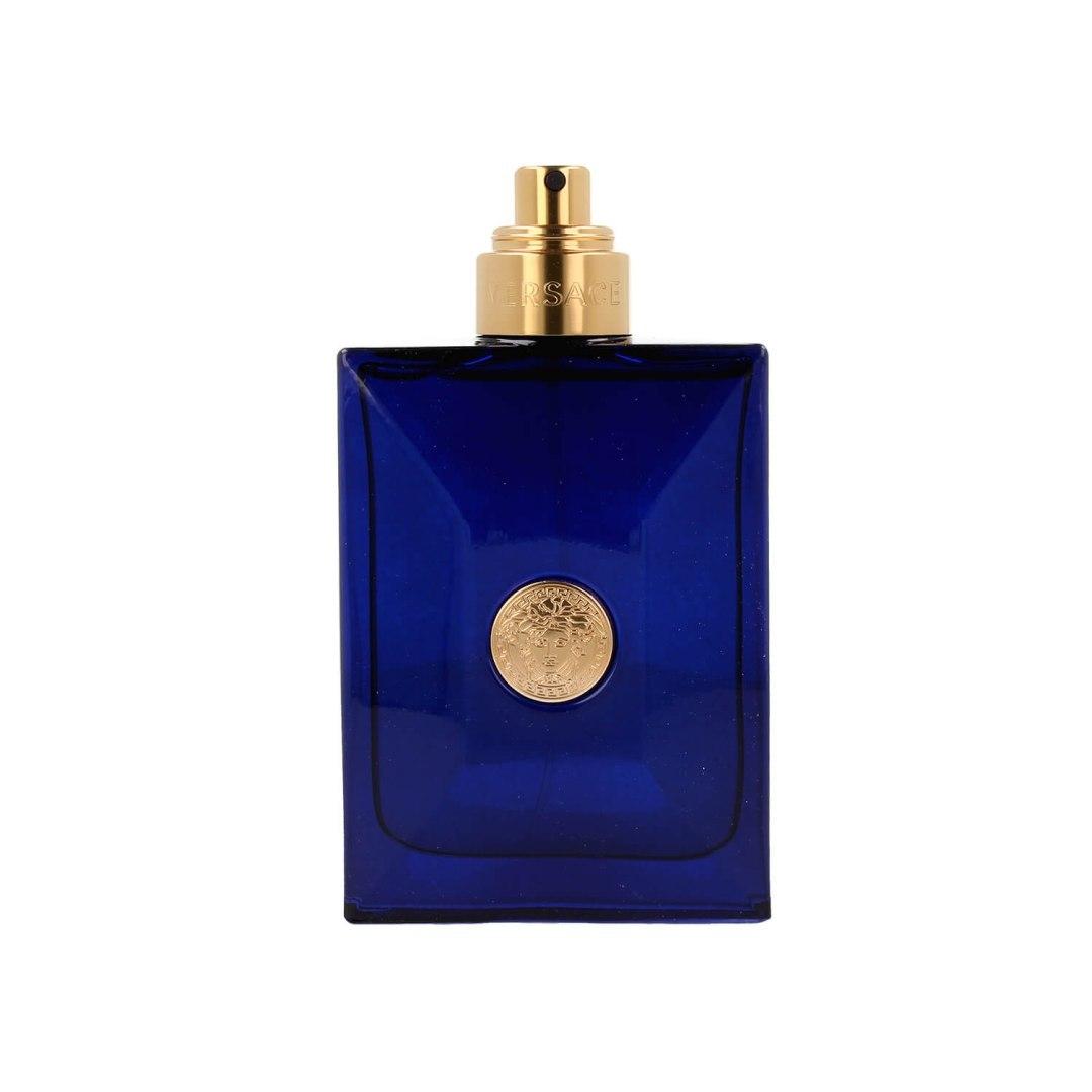 Dylan Blue by Versace men's eau de toilette tester bottle, blue glass, gold cap