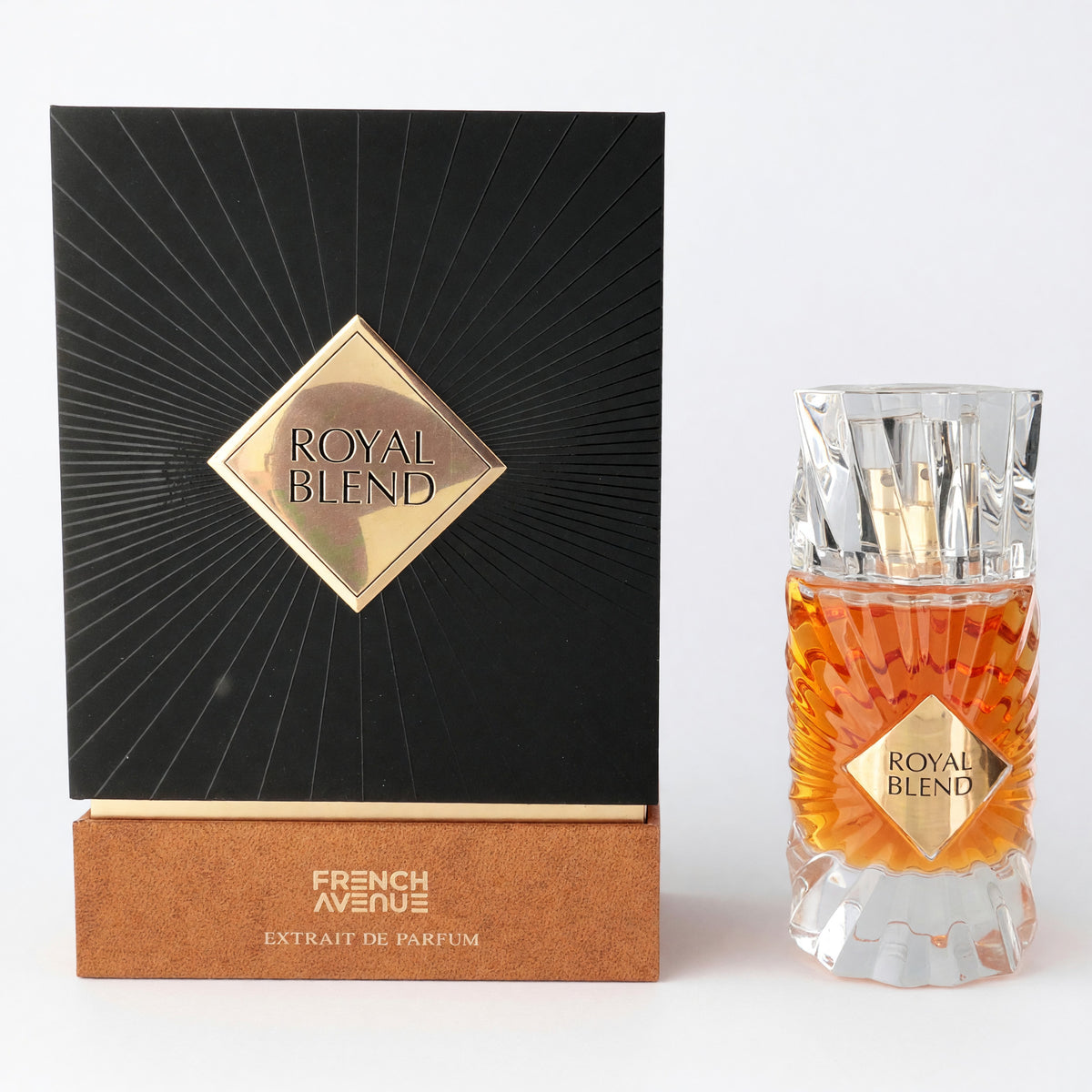 Unisex extrait de parfum spray bottle with matching box, Royal Blend label