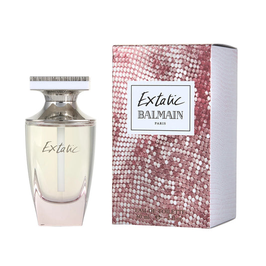 Extatic by Balmain women’s Eau de Toilette spray bottle with pink-toned box