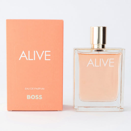 Women’s Alive by Hugo Boss EDP spray bottle with pink glass and gold-tone atomizer