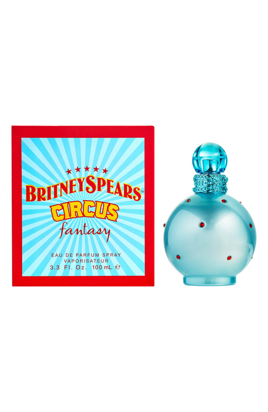 Britney Spears Fantasy Circus Eau de Parfum spray bottle with turquoise cap and boxed label