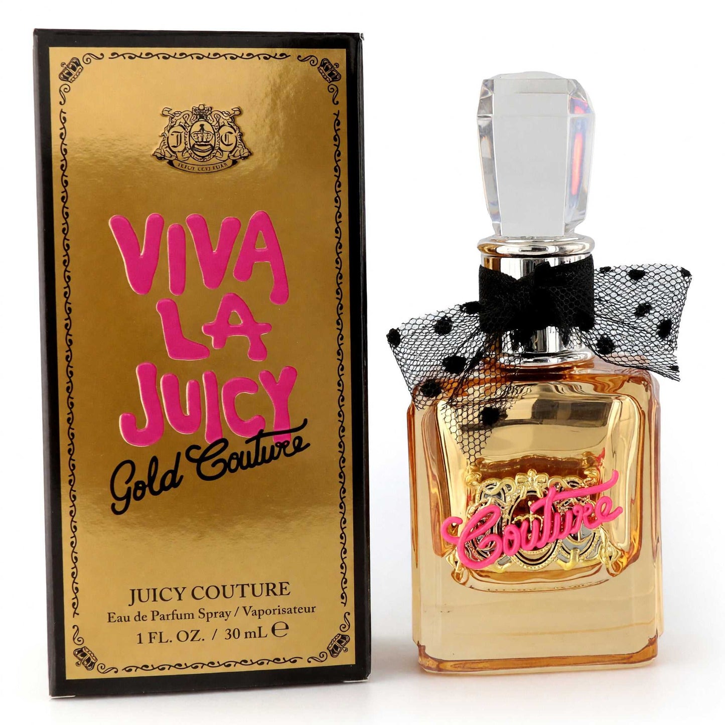 Women's Viva La Juicy Gold Couture EDP with gold bottle and boxed packaging, 1 oz
