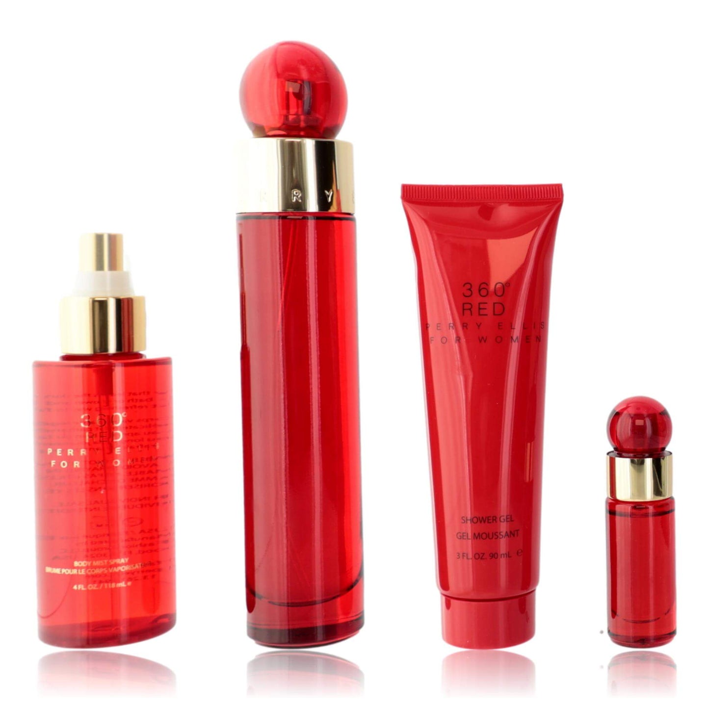 Perry Ellis 360 Red by Perry Ellis, 4 Piece Gift Set for Women including EDP Spray and Shower Gel.