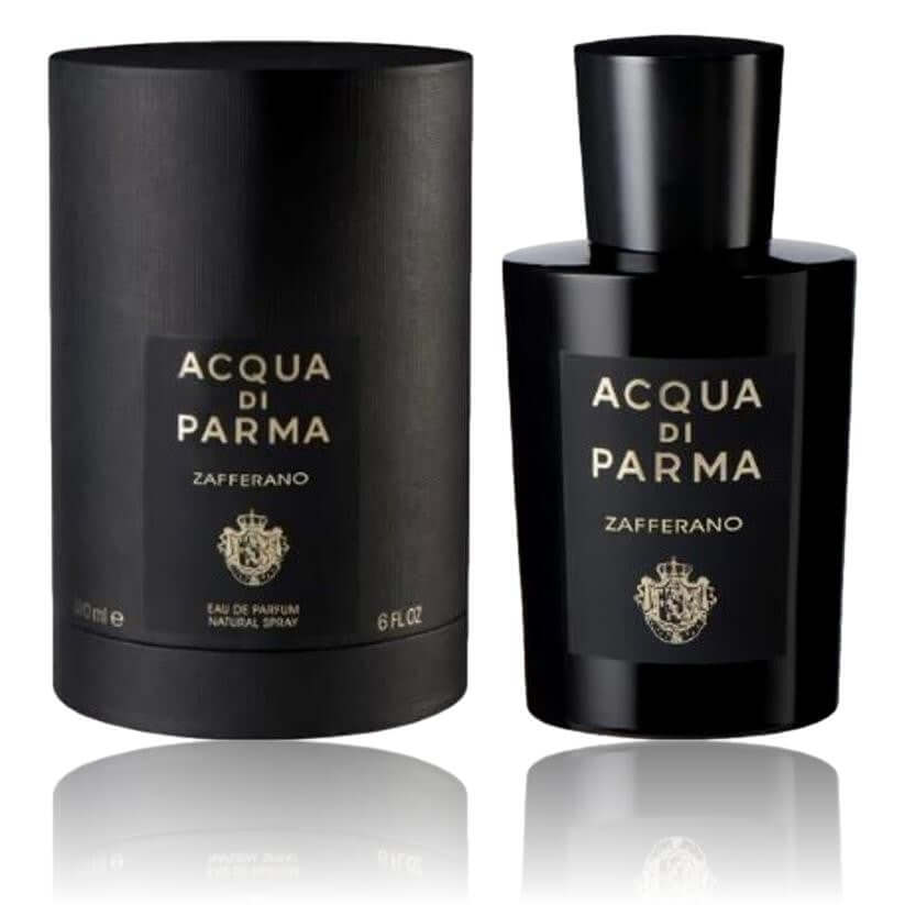 Acqua Di Parma Zafferano EDP spray bottle and black product box, 6 oz