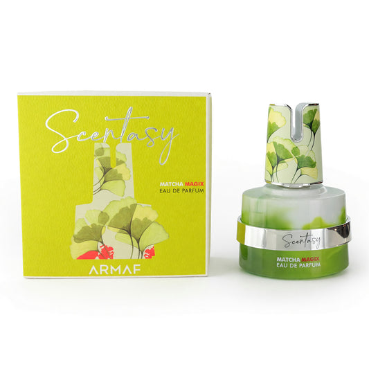 Green Scentasy Matcha Magix men's eau de parfum spray bottle with matching box