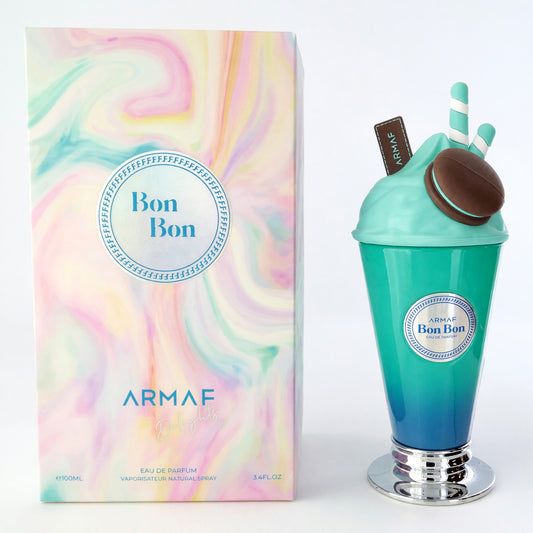 Bon Bon EDP spray: mint teal capped fragrance bottle with matching retail box