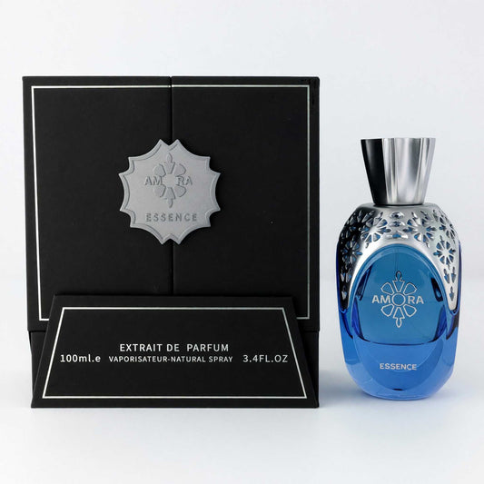 Unisex extrait de parfum spray with blue glass bottle and black gift box, 100 mL