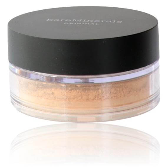 Bare Minerals Loose Powder Foundation .28 Powder Foundation SPF 15 - Golden Beige 13 in a clear container with black lid