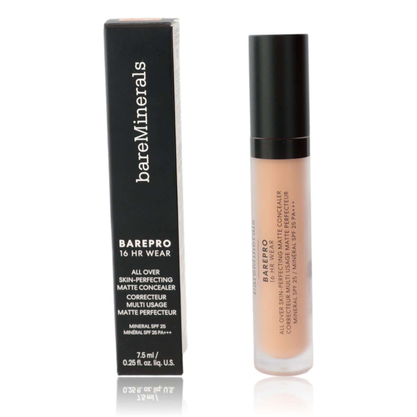 Bare Minerals BarePro 16 Hr Wear, .25oz Matte Concealer SPF 25 - Medium 300 Cool in packaging, showcasing its features.