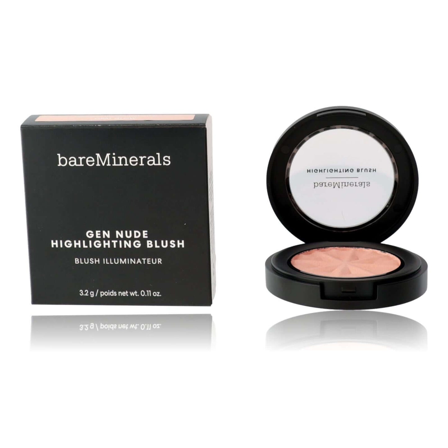 Bare Minerals Gen Nude Highlighting Blush, .11oz Highlighting Blush - Opal Glow with compact and packaging.
