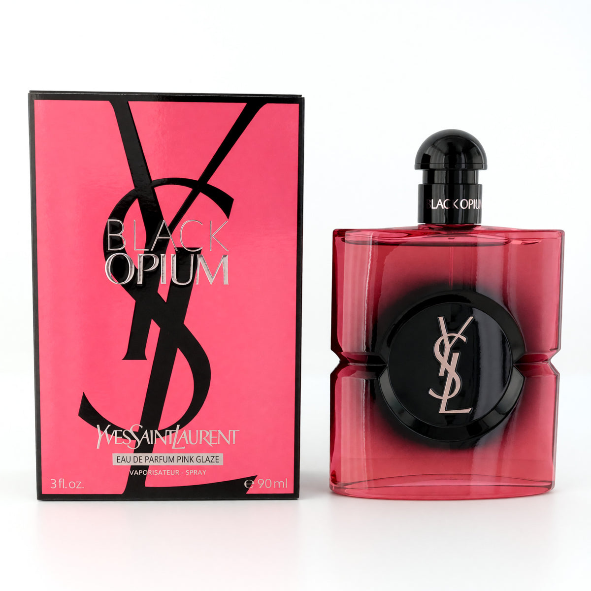 Yves Saint Laurent Black Opium Pink Glaze eau de parfum spray bottle, pink glass