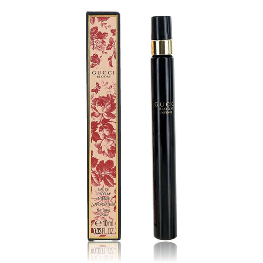 Gucci Bloom intense spray eau de parfum, dark bottle with gold cap and floral box