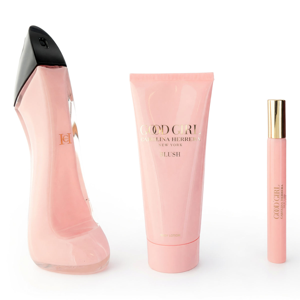 Carolina Herrera Good Girl Blush 3-piece set with perfume bottle, lotion tube, travel spray