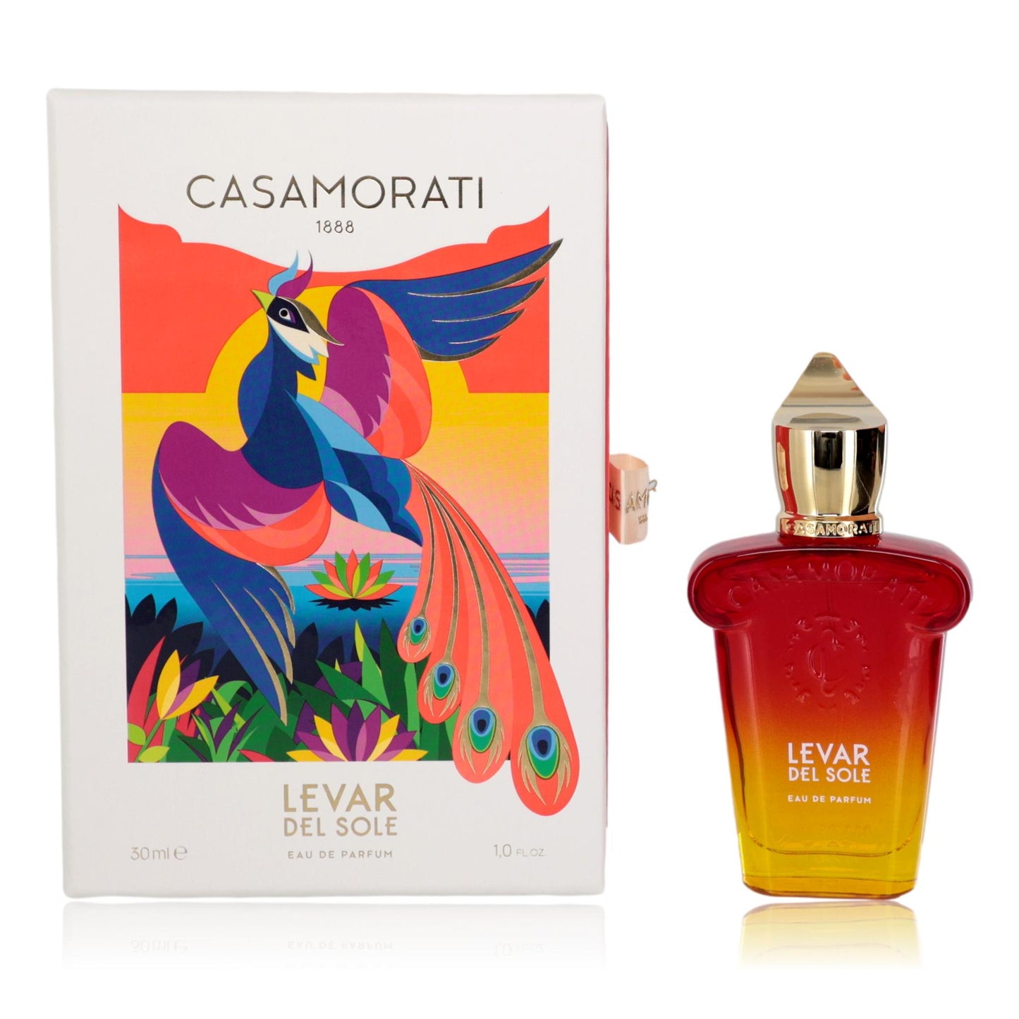 Casamorati Levar Del Sole EDP spray bottle with colorful bird box, 1 oz