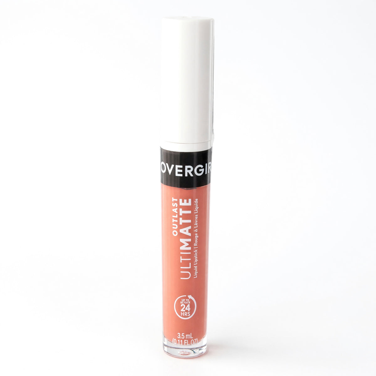 Covergirl liquid lip color bottle with white cap, peach nude shade, 3.5 mL