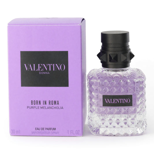 Valentino Donna Born in Roma Purple Melancholia women's EDP spray, purple bottle and box