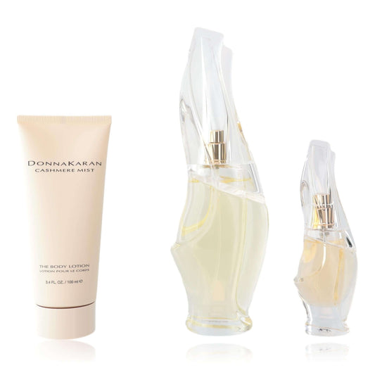 Cashmere Mist by Donna Karan, 3 Piece Set for Women New including body lotion and two Eau de Parfum sprays.